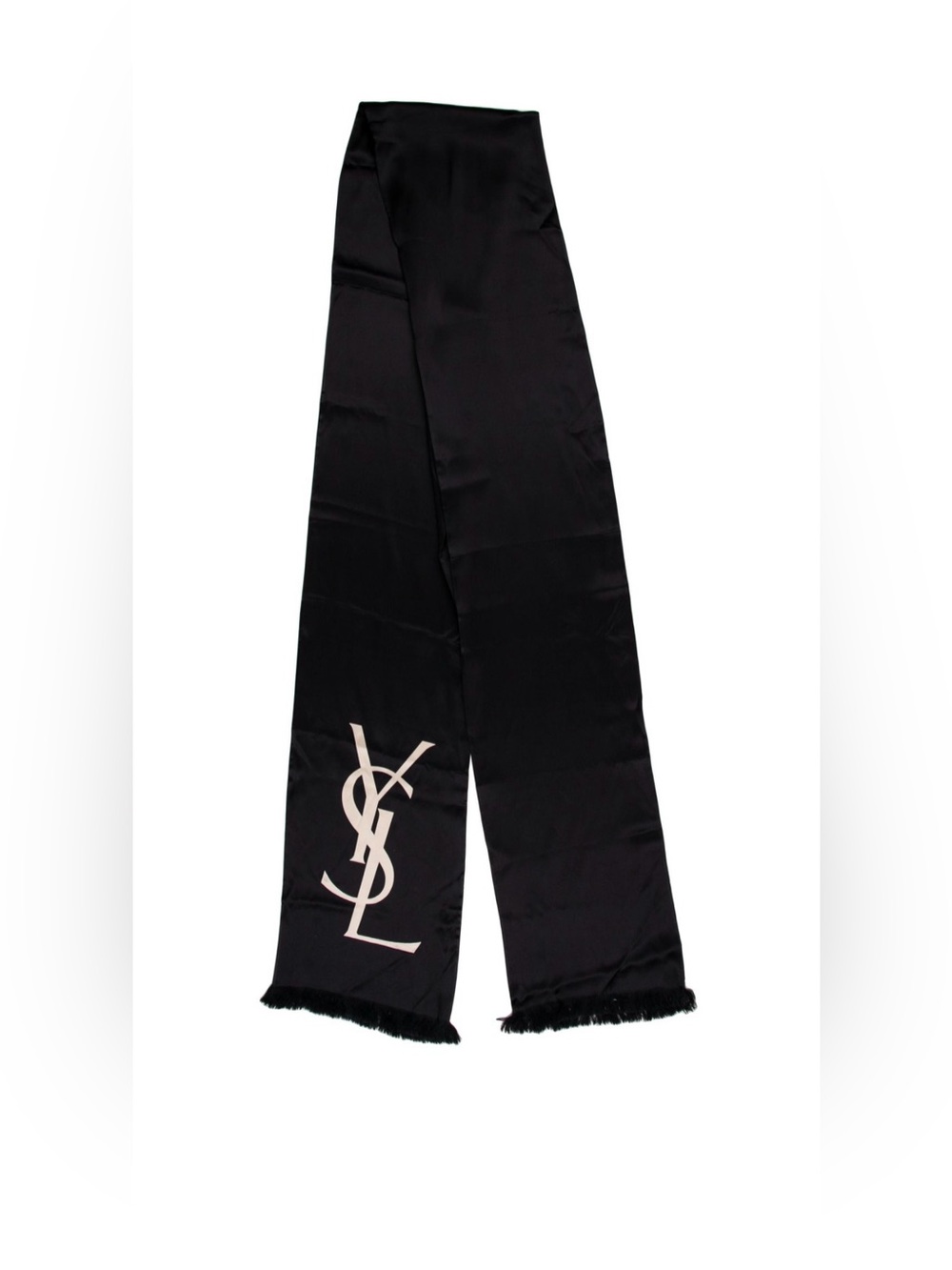 ✨New Rare Authentic Yves Saint Laurent Black YSL Logo Oblong Silk Scarf